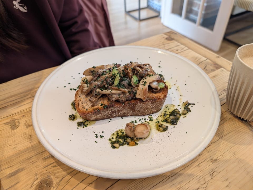 Mushrooms & broad beans on toast — illustrative photograph