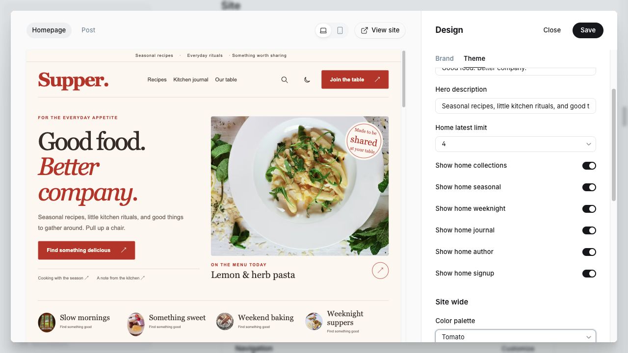 Supper Homepage controls for latest limit and six Show home block switches